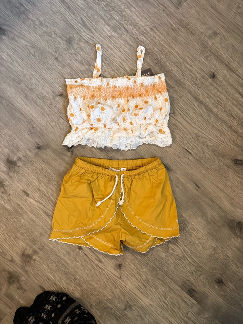 Indie Blue Mustard Yellow Drawstring Shorts
